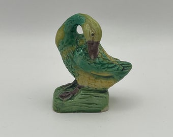 Vintage Green Ceramic Duck Figurine
