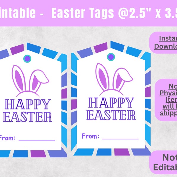 Printable Easter Tags, Easter Gift Tags. Cute Bunny Easter Tags, Instant Download Happy Easter Tags, Easter Basket Tags, Easter Candy Tags