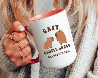 Personalized Kawaii Couples Mug for Valentine's Day, Custom Capybara Mug, Husband and Wife Gift, Gift for Boyfriend and Girlfriend