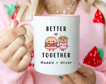 Personalized Kawaii Couples Mug for Valentine's Day, Custom Better Together Mug, Husband Wife Anniversary Gift, Boyfriend Girlfriend Gift