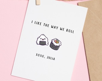 Personalized Cute Valentine's Day Card, Kawaii Sushi Greeting Card, Anniversary card for Husband, Wife, Boyfriend, Girlfriend