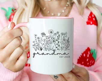 Custom Flower Coffee Mug, Promoted to Grandma Mug, Pregnancy Announcement, Baby Announcement, Mom to Grandma, Custom New Grandmother Gift