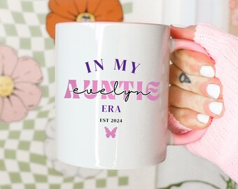 Personalized In My Auntie Era Mug Baby Announcement, Pregnancy Announcement, Pregnancy Reveal, Y2K Aesthetic New Aunt Gift