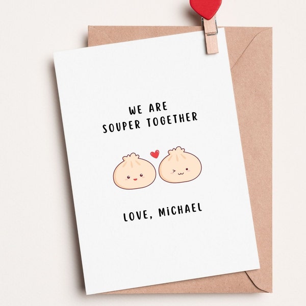 Personalized Cute Valentine's Day Card, Kawaii Dumpling Greeting Card, Anniversary card for Husband, Wife, Boyfriend, Girlfriend