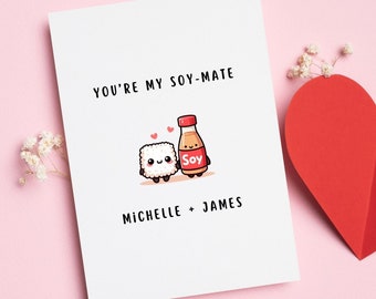 Personalized Cute Valentine's Day Card, Kawaii Sushi Greeting Card, Anniversary card for Husband, Wife, Boyfriend, Girlfriend