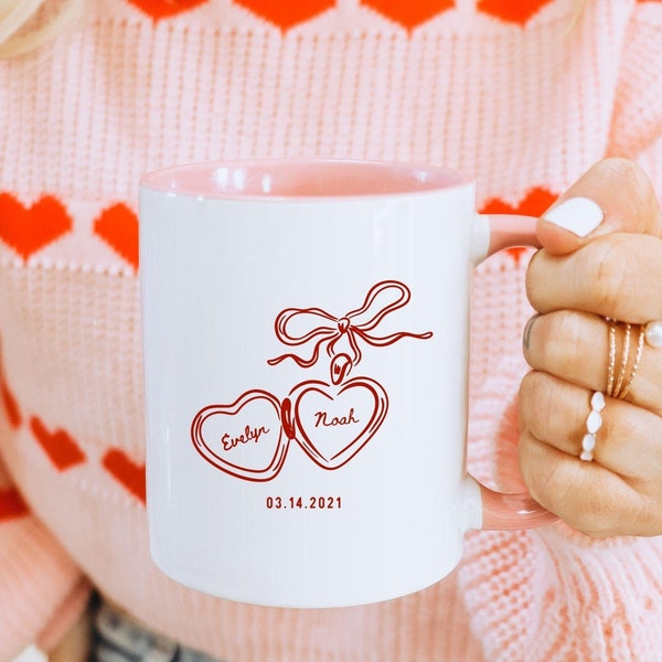 Heart Locket Engagement Mug Valentines Day Gift for GF Valentines Day Gift With Your Name 1st Anniversary Gift for Wife 2 Year Anniversary