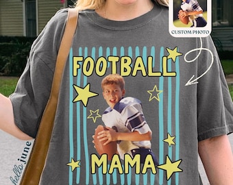 Custom Photo Football Mom Shirt Personalized Football Mama Tee Comfort Colors Game Day Mom Tshirt Gift for Football Mom High School Football