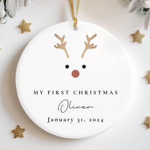 Personalized Baby’s First Christmas Reindeer Ornament – New Baby Christmas Gift – Family Keepsake - Baby’s 1st Xmas Decoration