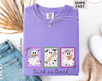 Trick or Teach Teacher Halloween Shirt Halloween Teacher Tee Retro Ghost Halloween Shirt Comfort Colors Teacher Tee Cute Cute Spooky Tee