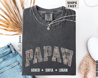 Chemise papaye personnalisée avec les noms des petits-enfants Chemise camouflage personnalisée Cadeau pour la papaye Grand-père t-shirt de la fête des pères cadeau prénom petits-enfants