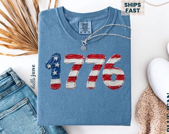 Chemise drapeau USA 1776 T-shirt graphique patriotique Chemise drapeau américain pour femmes, couleurs confort, chemise patriotique à la mode, 4 juillet, fête de l'indépendance