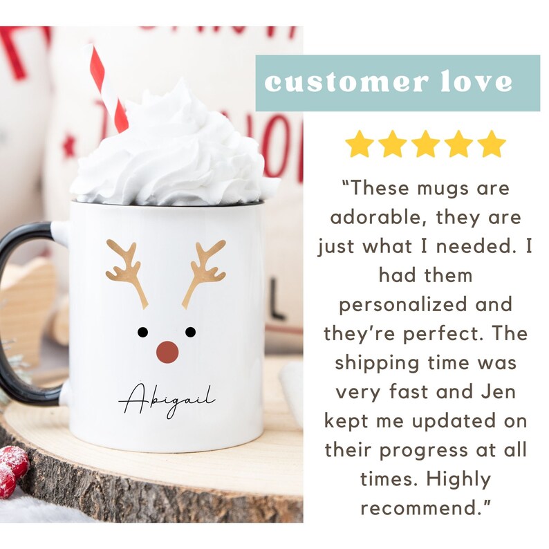 Reindeer Mug | Personalized Christmas Hot Cocoa Mug for Kids | North Pole Hot Chocolate Mug | 11 oz White Ceramic Mug Bild 10