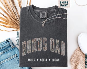 T-shirt papa personnalisé en prime avec noms d'enfants Cadeaux personnalisés beau-père Cadeaux papa en prime Fête des pères Couleurs confort T-shirt papa T-shirt anniversaire beau-père