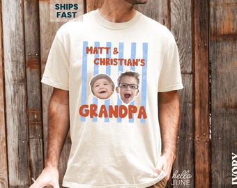 Cadeau d'anniversaire photo personnalisé pour grand-père bébé, par petit-enfant, t-shirt visage personnalisé, t-shirt prénom petits-enfants