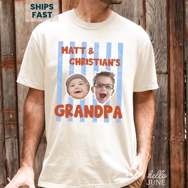 Baby Grandpa Custom Photo Face Shirts Gift from Grandchild Personalized Face Tshirt Grandkids Name Tee for Grandpa Fathers Day Birthday Gift