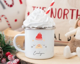 Kids Cocoa Mug Stocking Stuffers for Teens Hot Chocolate Bar Cristmas Eve Gift Merry Christmas Mug Customizable Mug Enamel Mug Kids