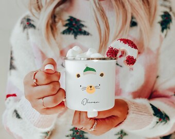 Hot Cocoa Mug Kids Cocoa Mug Stocking Stuffers for Teens Hot Chocolate Bar Cristmas Eve Gift Merry Christmas Mug Customizable Mug Enamel Mug