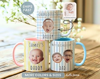 Custom Baby Face Mug Dad Fathers Day Mugs Personalized Baby Face Mug Striped Kids Face Gifts for Daddy Gifts Birthday Christmas New Daddy