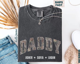 Chemise papa personnalisée camouflage avec noms d'enfants Chemise papa Cadeau fête des pères pour mari Chemise cadeau pour papa Tshirt papa personnalisé
