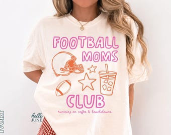 T-shirt Football Moms Club Comfort Colors pour mamans de footballeurs - Maillot de football femme - T-shirt tendance pour les jours de match - Cadeaux pour mamans sportives