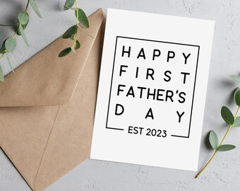 Personalized Happy First Father's Day EST 2024 Greeting Card, Father's Day Card from Wife, New Dad Father's Day Card
