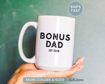 Custom Bonus Dad Mug Est Year Gifts Step Dad Fathers Day Gifts for Stepfather Personalized Stepdad Birthday Christmas Gifts from Daughter