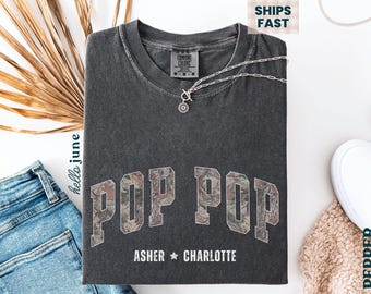 Chemise Pop Pop personnalisée avec petits-enfants Chemise camouflage personnalisée Cadeau prénom petits-enfants pour grand-père T-shirt Pop Pop couleurs confort pour la fête des pères
