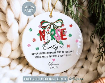 Adorno navideño personalizado de enfermera, adorno de agradecimiento de enfermera, regalo de agradecimiento para enfermera, regalo de Navidad de agradecimiento de enfermera, regalo de enfermera personalizado de RN