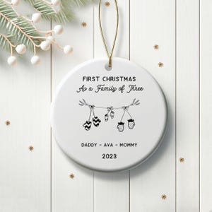 Christmas Mittens Family of Three Christmas Ornament – Personalized Babys First Christmas Ornament – 2023 Family Ornament – Christmas Gift