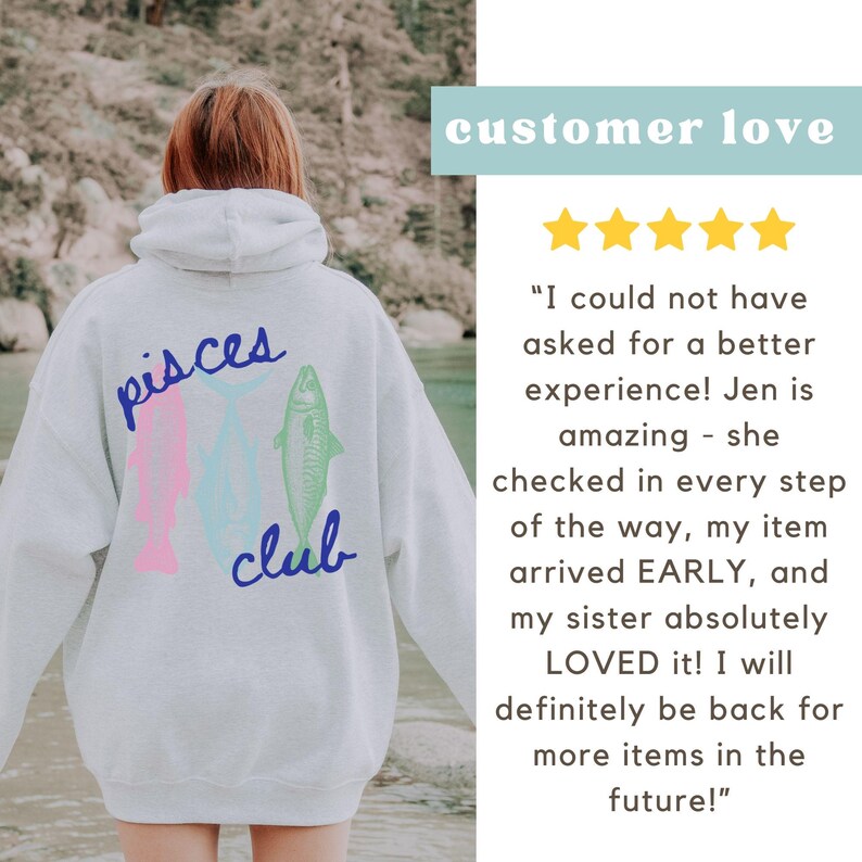 May include: Gray hooded sweatshirt with a graphic of three fish and the text "pisces club" printed on the back.