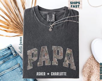 Chemise grand-père grand-père camouflage avec noms, cadeau fête des pères papa personnalisé des petits-enfants, t-shirt papa, couleurs confort personnalisées, t-shirt d'anniversaire papa