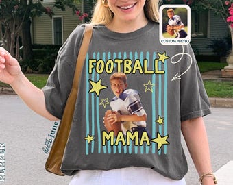 T-shirt personnalisé pour maman de footballeur, avec photo, couleurs confortables, cadeau pour maman de footballeur, football lycéen