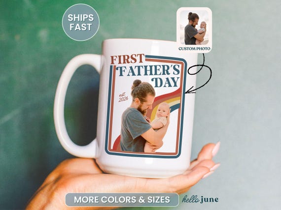 Custom First Fathers Day Photo Mug Retro Dad Gifts Personalized New Dad Gift from Baby Happy Fathers Day Gift Dad Photo Mug for 1st Time Dad
