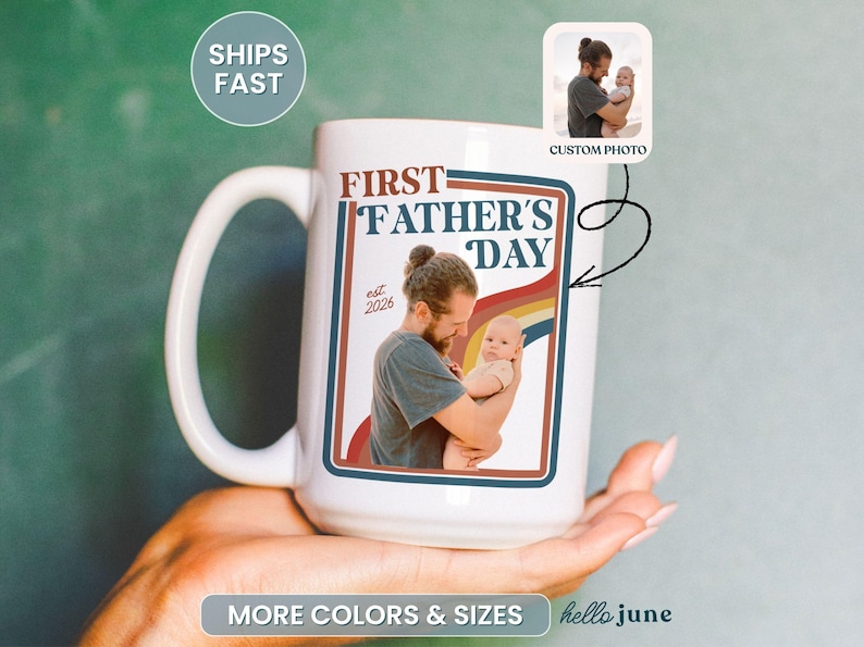 Custom First Fathers Day Photo Mug Retro Dad Gifts Personalized New Dad Gift from Baby Happy Fathers Day Gift Dad Photo Mug for 1st Time Dad image 1