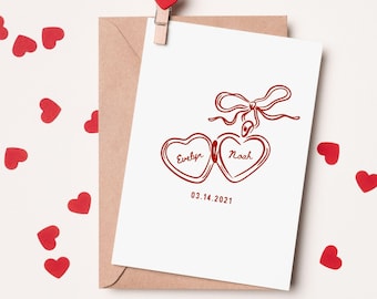 Heart Locket Custom Valentines Card Valentines Card for Him Valentines Card for Wife Valentines Card for Husband One Year Anniversary Card