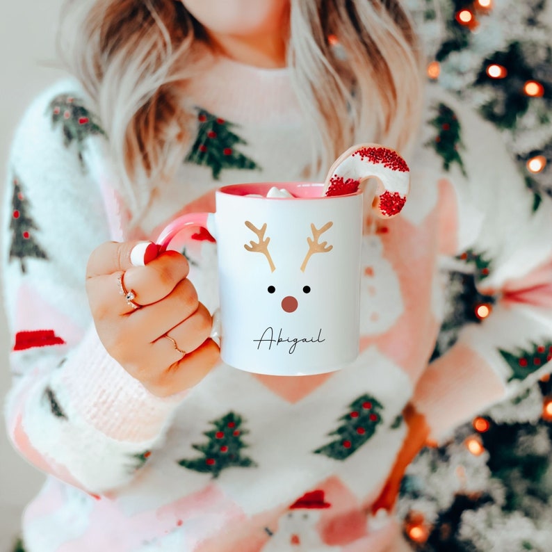 reindeer hot cocoa mug for christmas gift personalized