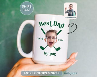 Best Dad By Par Custom Baby Face Mug Gift for Dad from Child Golf Lover Gifts for Dad from Daughter Personalized Golf Dad Fathers Day Gift