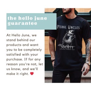 May include: Black t-shirt with a graphic of a possum and the text "Feral Uncles Society Exclusive Members Only".