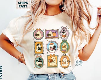 Librarian Ghost Halloween Retro Ghost Reading Books Shirt Bookish Halloween Book Lover Gift Comfort Colors Bookish TShirt Spooky Book Lovers