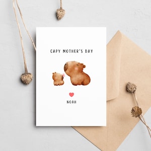 Personalized Capybara Mothers Day Card, Happy Mother&#39;s Day Gift, Mothers Day Card from Son, Cute Capybara Mothers Day Keepsake
