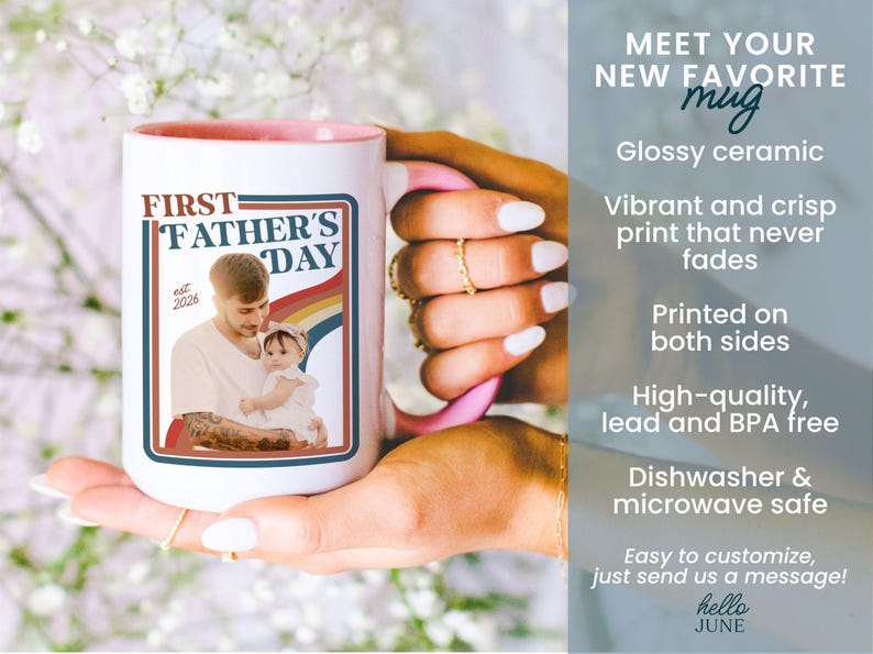 Custom First Fathers Day Photo Mug Retro Dad Gifts Personalized New Dad Gift from Baby Happy Fathers Day Gift Dad Photo Mug for 1st Time Dad image 2