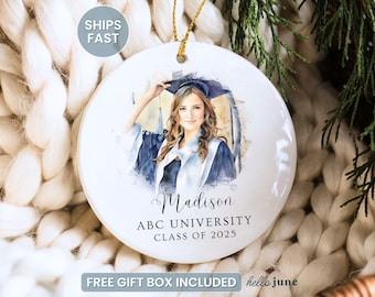 Personalized Graduation Photo Ornament Custom Watercolor Photo College Graduation Christmas Ornament Gift for High School Graduate Keepsake