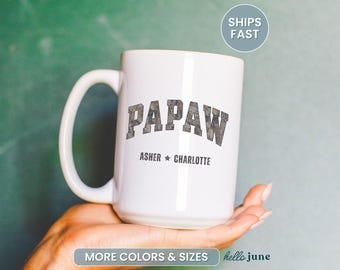 Custom Camo Papaw Mug Gift with Kids Names Personalized Papaw Father’s Day Gift for Papaw Gift from Grandkids Granddaughter Grandson