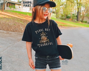 Kids Thanksgiving Shirt Comfort Colors Thankful Shirt Funny Thanksgiving Dinner T-Shirt Happy Thanksgiving Tee for Kids Feral Raccoon Tee
