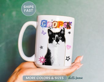 Custom Cat Pop Art Retro Cat Gift Mug from Photo Cat Mama Gift Personalized Cat Gift for Women Cat Person Mug for Cat Lover Coffee Mug