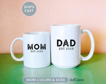 Custom Mom Est Dad Est Mug for New Parents Gifts Mom Mug for Mothers Day Dad Mug for Fathers Day Baby Shower Gift for New Parents Mug Set