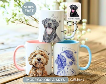 Retrato personalizado de perro a partir de una foto Taza Retrato personalizado de perro en acuarela Regalo para dueños de perros Dibujo de perro Regalo para amantes de los perros Papá perruno Mamá perruna