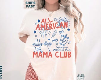 All American Mama Shirt Patriotic Mama Tee Coquette USA Tshirt Independence Day Shirt for Women Fourth of July Comfort Colors Tee USA Mom