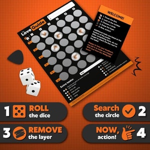 Dice Date Night Game with positions and naughty tasks for couples scratch off poster with dice fun and romantic Valentine's Day gift idea
