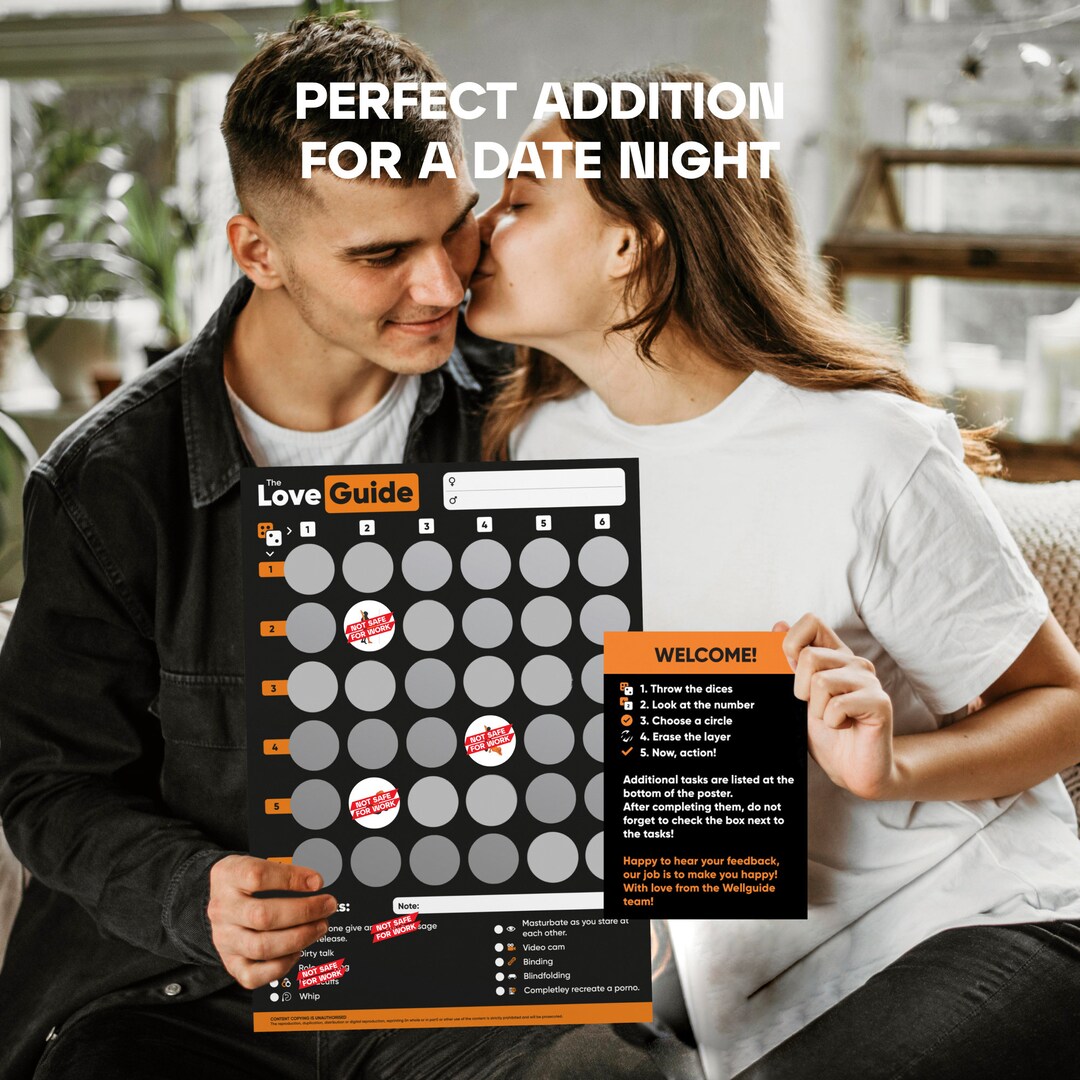 The Love Guide Adult Game for Couples With Dice Scratch off Poster With Dice. Naughty Game for